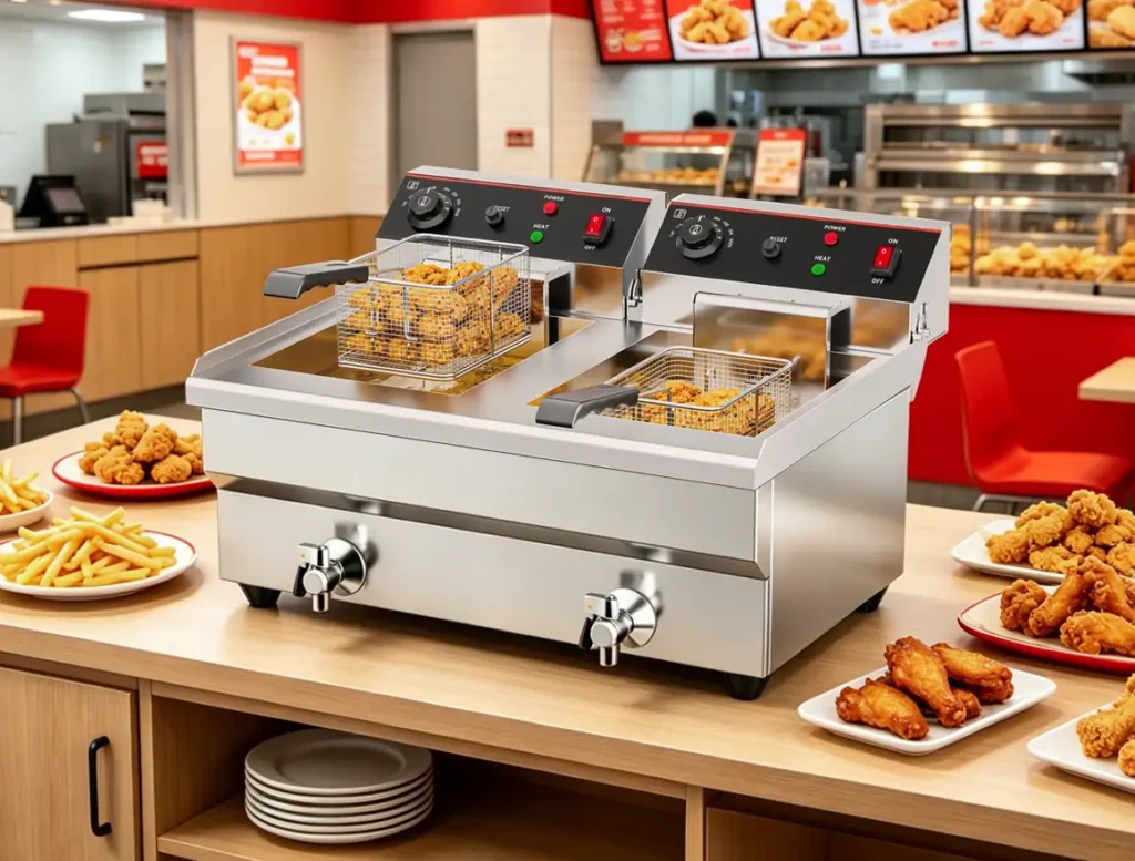 Best commercial deep fryer for fried chicken chains with high efficiency electric frying equipment for fast food restaurants
