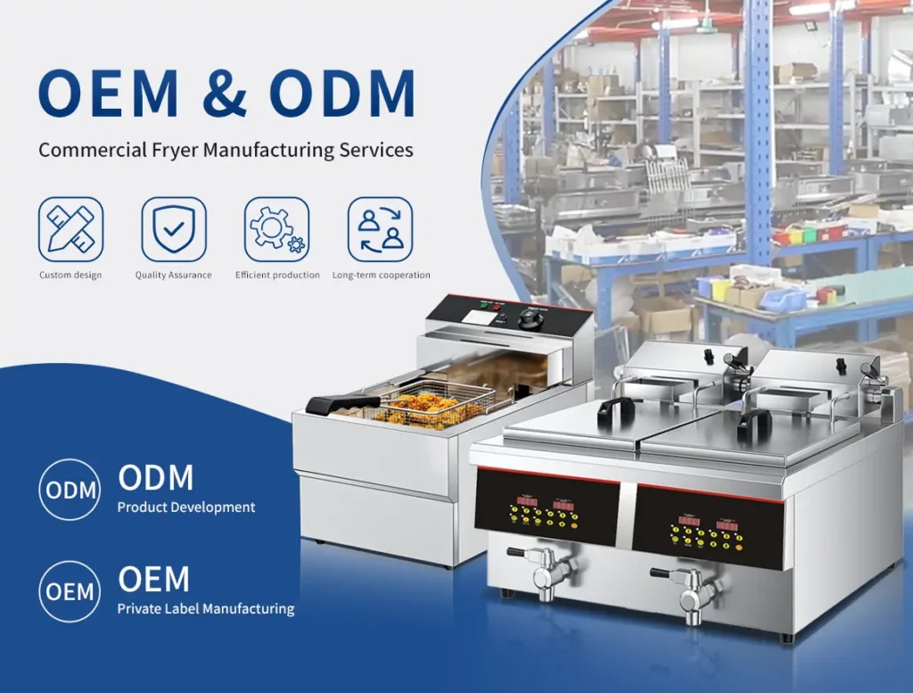 China commercial deep fryer factory with OEM production line for commercial kitchen frying equipment manufacturers