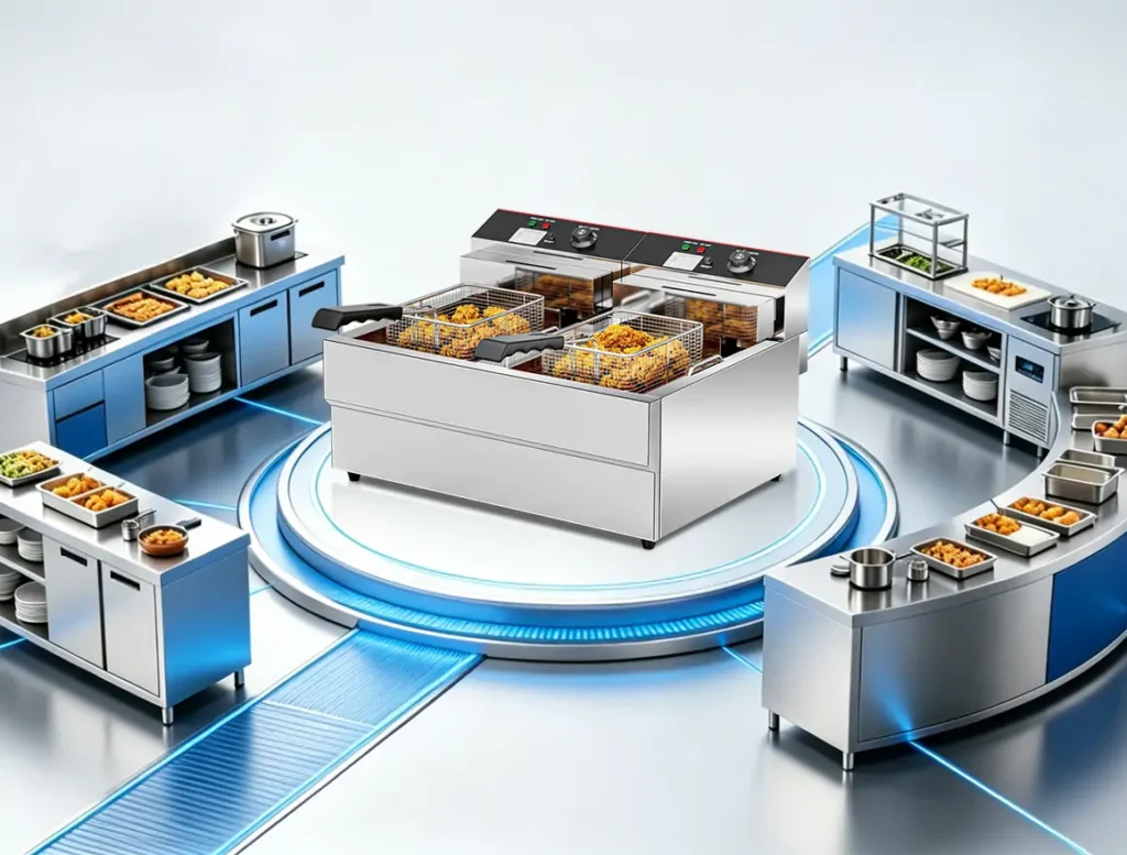 Commercial deep fryer solutions for fast food restaurants with high efficiency electric frying systems