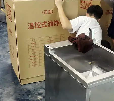 Packaging inspection process for commercial electric deep fryer shipment