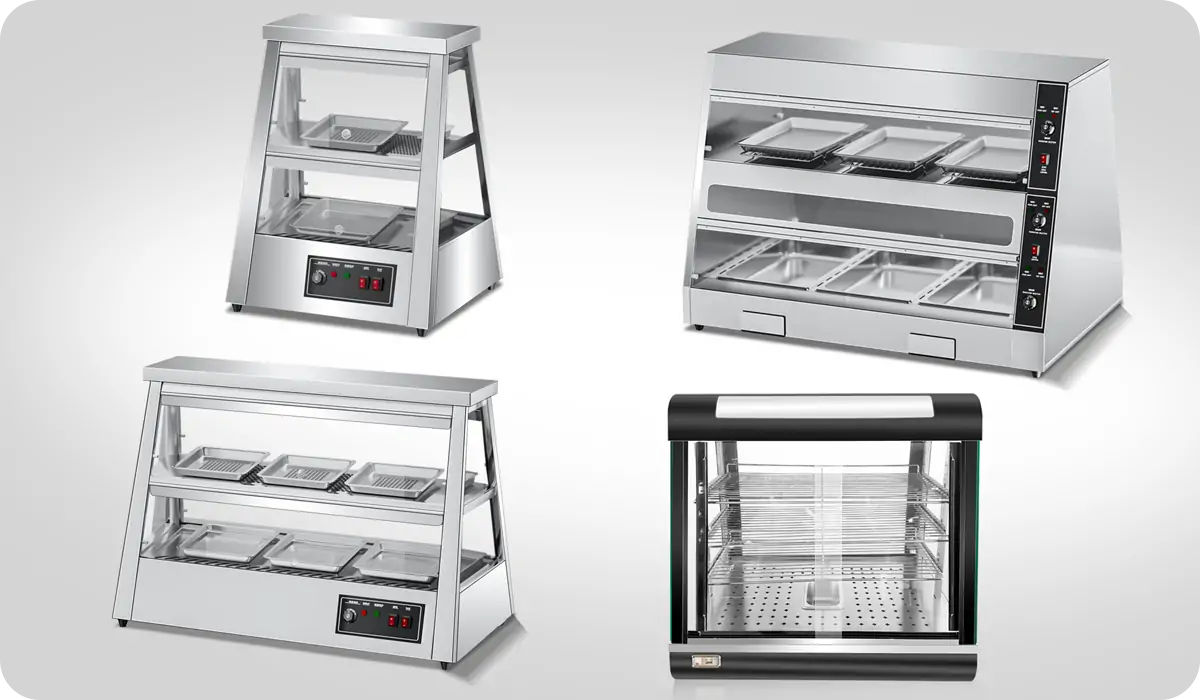 Food warming display cabinet for commercial food service and restaurant use