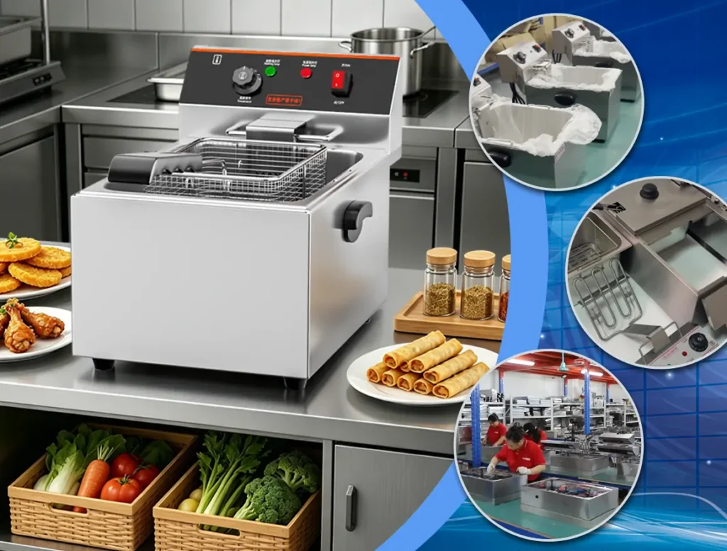 Commercial electric deep fryer manufacturer providing countertop fryer solutions for fast food restaurants, fried chicken shops and commercial kitchens.