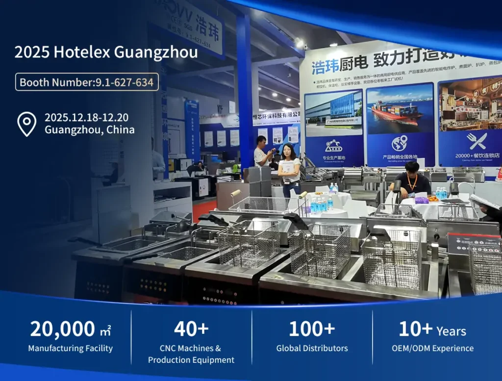 Shangbang commercial fryer and kitchen equipment display at Guangzhou Hotel Supplies Exhibition 2025
