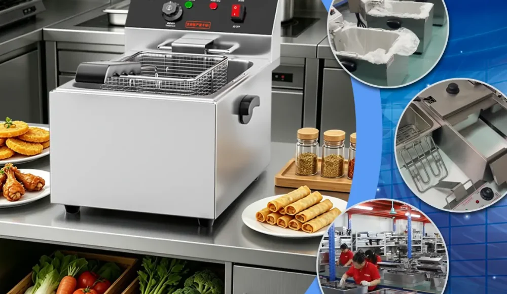 Commercial electric deep fryer manufacturer providing countertop fryer solutions for fast food restaurants, fried chicken shops and commercial kitchens.